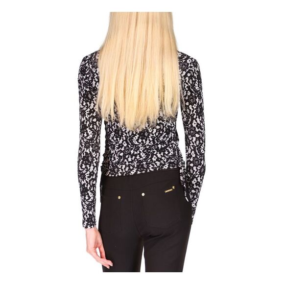 MICHAEL MICHAEL KORS Womens Black Ruched Tie Long Sleeve Square Neck Top XXS - Picture 2 of 4